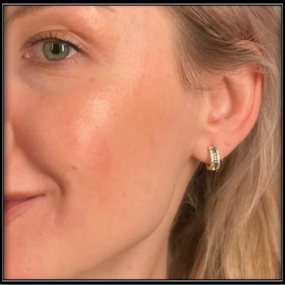 Gold Hoop Earrings with Green and Clear Stones - Women Jewelry